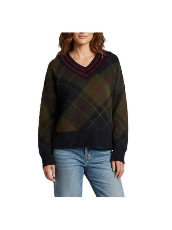 PULL COL V BLU ROUGE TARTAN VERT NAVY SHAE LKN 1841 TN43 Barbour femme boutique Strasbourg Front
