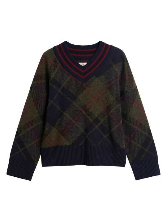 PULL COL V BLU ROUGE TARTAN VERT NAVY SHAE LKN 1841 TN43 Barbour femme boutique Strasbourg flat