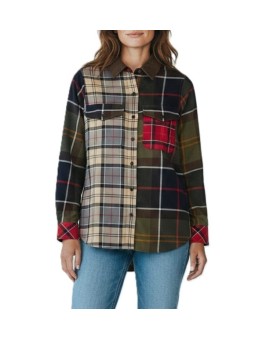 CHEMISE PATCH TARTAN BEIGE ORANGE VERT BLU COL VELOURS MARENA LSH 1789 TN11 Barbour femme boutique Strasbourg shirt shop front