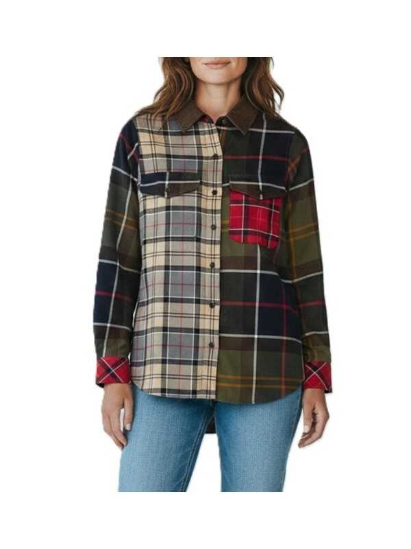 CHEMISE PATCH TARTAN BEIGE ORANGE VERT BLU COL VELOURS MARENA LSH 1789 TN11 Barbour femme boutique Strasbourg shirt shop front