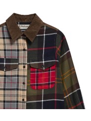 CHEMISE PATCH TARTAN BEIGE ORANGE VERT BLU COL VELOURS MARENA LSH 1789 TN11 Barbour femme boutique Strasbourg shirt shop détail