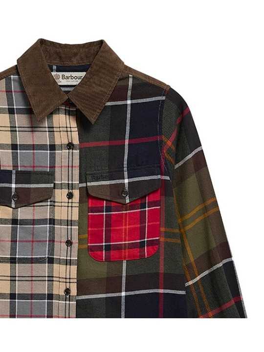 CHEMISE PATCH TARTAN BEIGE ORANGE VERT BLU COL VELOURS MARENA LSH 1789 TN11 Barbour femme boutique Strasbourg shirt shop détail