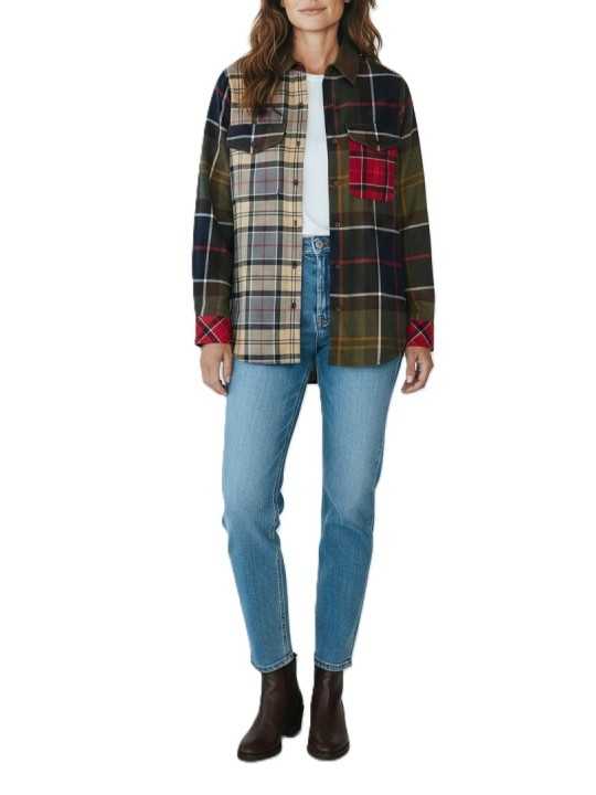 CHEMISE PATCH TARTAN BEIGE ORANGE VERT BLU COL VELOURS MARENA LSH 1789 TN11 Barbour femme boutique Strasbourg shirt shop look