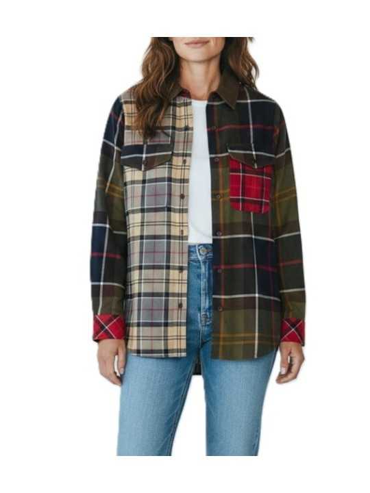 CHEMISE PATCH TARTAN BEIGE ORANGE VERT BLU COL VELOURS MARENA LSH 1789 TN11 Barbour femme boutique Strasbourg shirt shop open