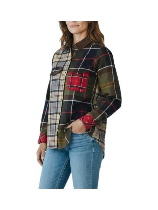 CHEMISE PATCH TARTAN BEIGE ORANGE VERT BLEU COL VELOURS MARENA LSH 1789 TN11 Barbour