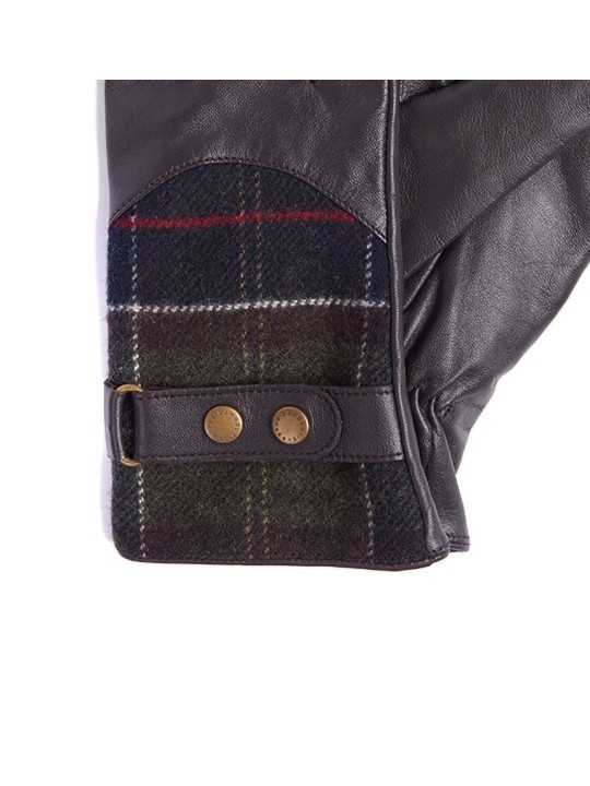 Gants cuir brun & tartan bleu rouge Barbour femme LGL 0037 BR71 boutique Strasbourg shop online store détail
