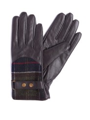 Gants cuir brun & tartan bleu rouge Barbour femme LGL 0037 BR71 boutique Strasbourg shop online store paire
