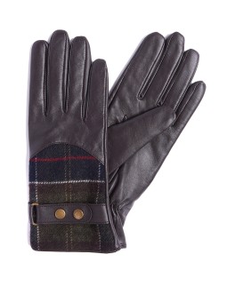 Gants cuir brun & tartan bleu rouge Barbour femme LGL 0037 BR71 boutique Strasbourg shop online store paire