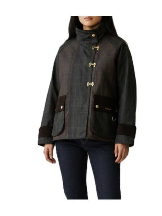 Veste Hazelwood tartan olive crochets patch velours Barbour femme LWX 1575 OL71 boutique Strasbourg online shop store dvt