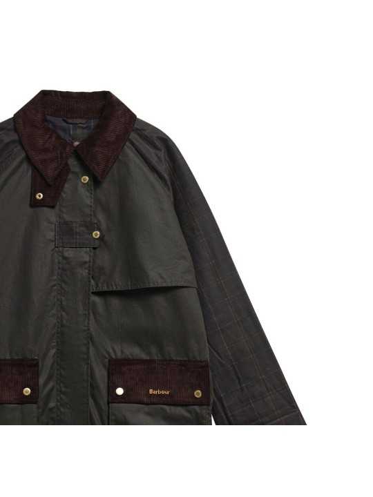 Trench Kirklees olive long manches & dos tartan Barbour femme LWX 1579 OL52 boutique Strasbourg coat store shop online col