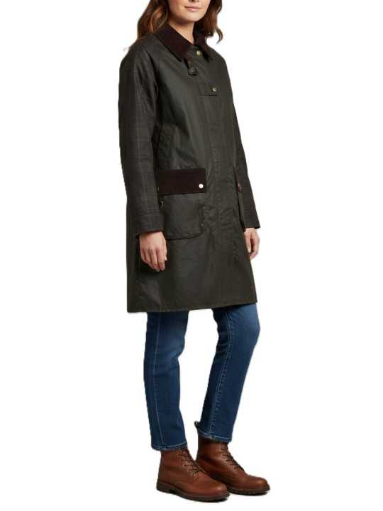 Trench Kirklees olive long manches & dos tartan Barbour femme LWX 1579 OL52 boutique Strasbourg coat store shop online flat side