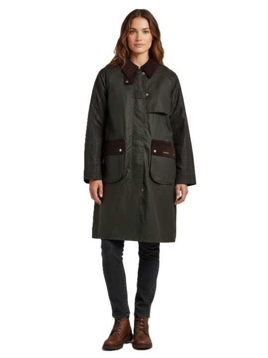 Trench Kirklees olive long manches & dos tartan Barbour femme LWX 1579 OL52 boutique Strasbourg coat store shop online flat look