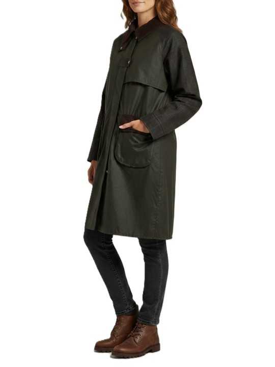 TRENCH KIRKLEES OLIVE LONG MANCHES & DOS TARTAN LWX 1579 OL52 Barbour Femme