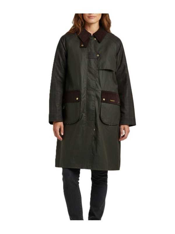 Trench Kirklees olive long manches & dos tartan Barbour femme LWX 1579 OL52 boutique Strasbourg coat store shop online front