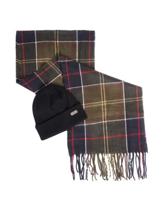 COFFRET ECHARPE TARTAN ROUGE BONNET NAVY SWINTON MGS0079 TN11 Barbour homme boutique Strasbourg shop online hat scarf vue