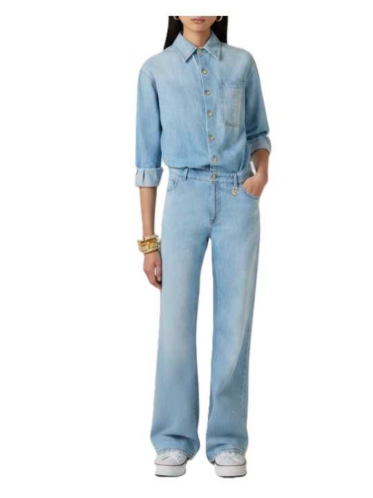 COMBINAISON DENIM DELAVE LETTRAGES POCHE TJ44D61E3 192 ELISABETTA FRANCHI boutique Strasbourg France online shop vêtement front