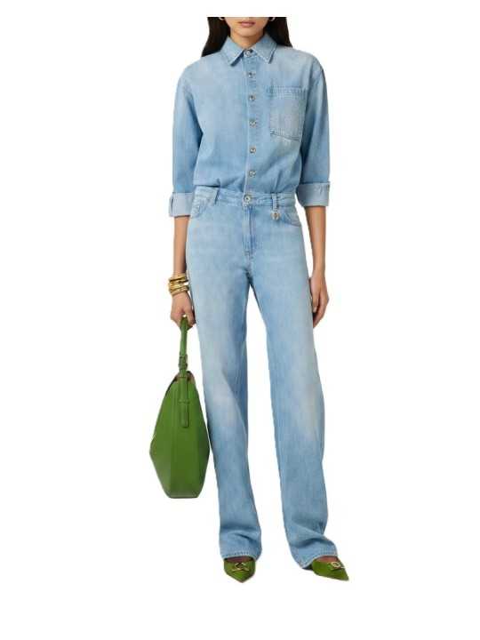 COMBINAISON DENIM DELAVE LETTRAGES POCHE TJ44D61E3 192 ELISABETTA FRANCHI boutique Strasbourg France online shop vêtement look