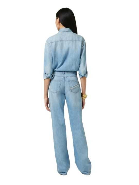 COMBINAISON DENIM DELAVE LETTRAGES POCHE TJ44D61E3 192 ELISABETTA FRANCHI boutique Strasbourg France online shop vêtement dos