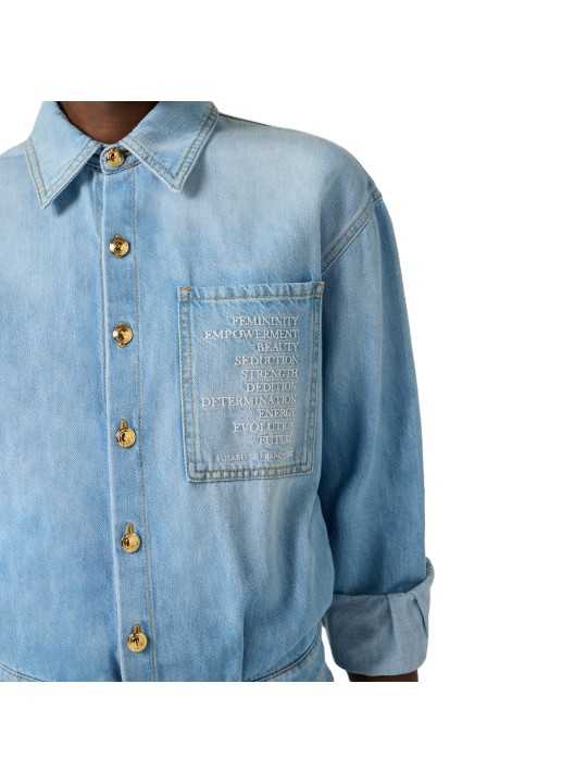 COMBINAISON DENIM DELAVE LETTRAGES POCHE TJ44D61E3 192 ELISABETTA FRANCHI boutique Strasbourg France online shop vêtement détail