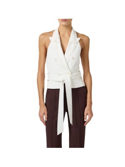 GILET TAILLEUR IVOIRE GABARDINE CEINTURE GL00561E2 360 ELISABETTA FRANCHI femme boutique Strasbourg vêtement shop online front