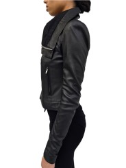 Blouson cuir noir Classic Byker agneau plongé RP02F 5708 LBK 09 Rick Owens Femme vêtement boutique Store shop online profil