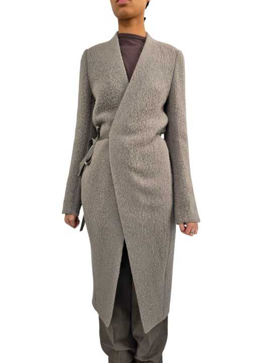 Manteau alpaga bouclette dark pearl croisé ceinture Soft Cyclops Coat Rick Owens femme RP02F 5914 WPA 48 boutique vêtement front