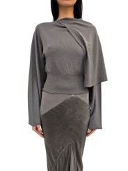 Pull laine vierge Scarf Top Dust manches longues écharpe RP02F 5622 M 34 Rick Owens Femme boutique Strasbourg vêtement front