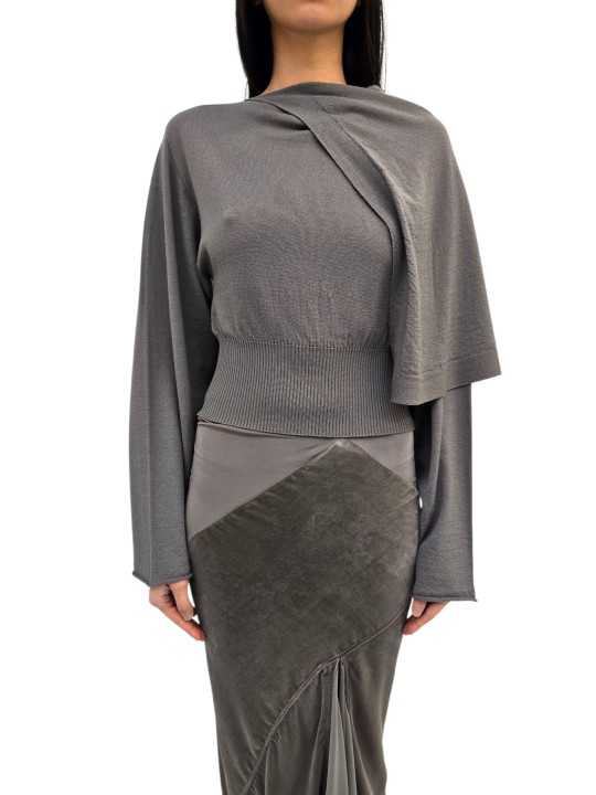 Pull laine vierge Scarf Top Dust manches longues écharpe RP02F 5622 M 34 Rick Owens Femme boutique Strasbourg vêtement front