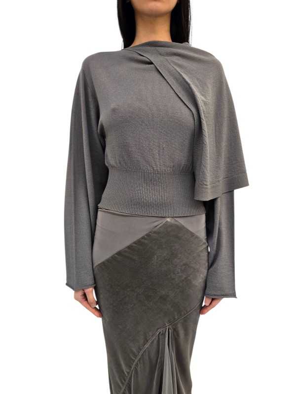 Pull laine vierge Scarf Top Dust manches longues écharpe RP02F 5622 M 34 Rick Owens Femme boutique Strasbourg vêtement front