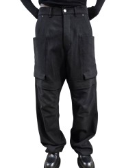 Pantalon large cargo laine grain de poudre noir Stefan Cargo Rick Owens homme RU02F 4346 WGP 09 boutique Strasbourg vêtement dvt
