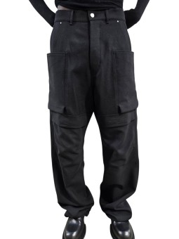 Pantalon large cargo laine grain de poudre noir Stefan Cargo Rick Owens homme RU02F 4346 WGP 09 boutique Strasbourg vêtement dvt