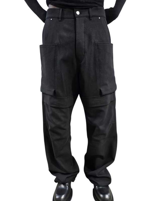Pantalon large cargo laine grain de poudre noir Stefan Cargo Rick Owens homme RU02F 4346 WGP 09 boutique Strasbourg vêtement dvt