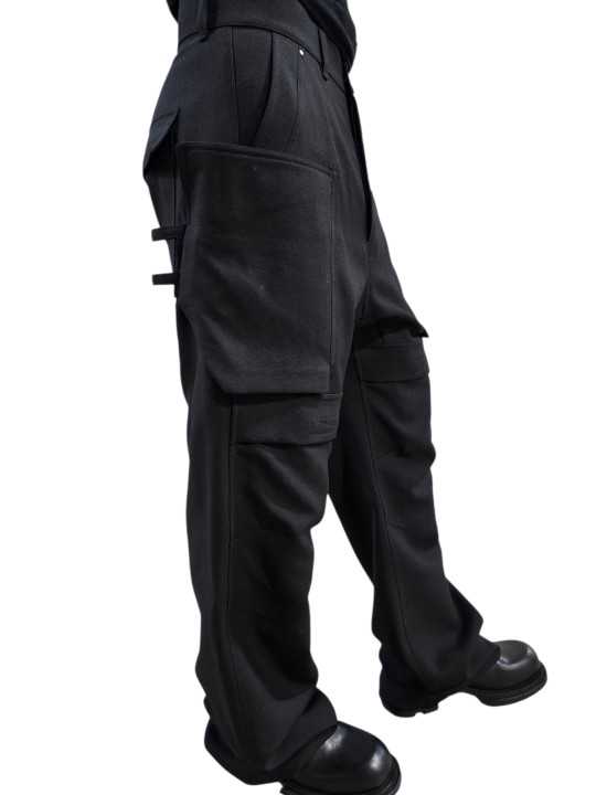 Pantalon large cargo laine grain de poudre noir Stefan Cargo Rick Owens homme RU02F 4346 WGP 09 boutique Strasbourg vêtement p