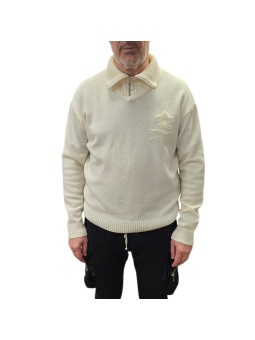 Pull col camioneur Carlos écru fleur brodée 622830 9514 Montagut Homme boutique Strasbourg vêtement store shop front