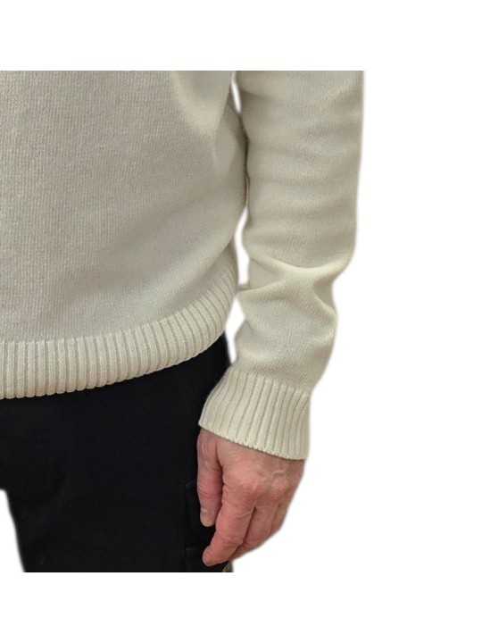 Pull col camioneur Carlos écru fleur brodée 622830 9514 Montagut Homme boutique Strasbourg vêtement store shop zoom