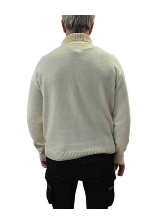 Pull col camioneur Carlos écru fleur brodée 622830 9514 Montagut Homme boutique Strasbourg vêtement store shop dos