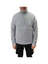 Pull camion zip bas Caspian laine chiné ciel marron 622844 9443 Montagut Homme boutique Strasbourg shop store vêtement dvt