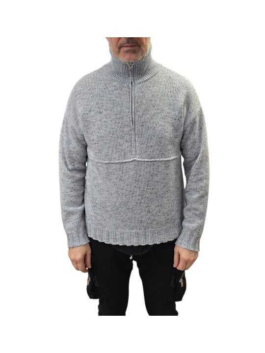 Pull camion zip bas Caspian laine chiné ciel marron 622844 9443 Montagut Homme boutique Strasbourg shop store vêtement dvt