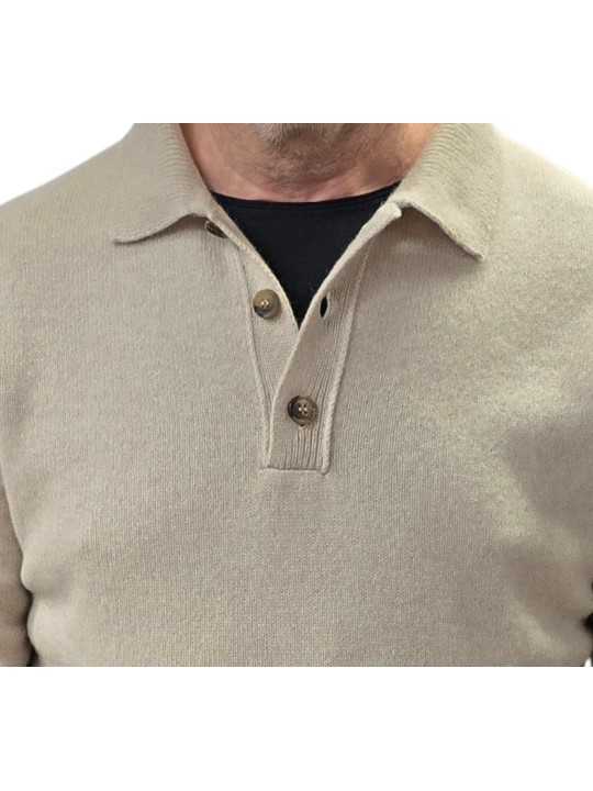 Polo cachemire boutons Calvin sable 622818 9401 Montagut Homme boutique Strasbourg shop vêtement store col