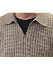Pull col marin brodé fleur bas taupe avoine Cesar 622828 9425 Montagut Homme boutique Strasbourg France store vêtement col
