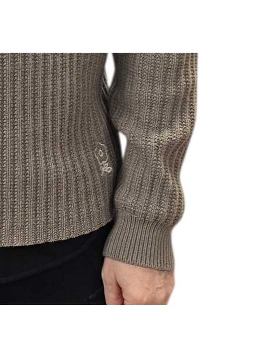 Pull col marin brodé fleur bas taupe avoine Cesar 622828 9425 Montagut Homme boutique Strasbourg France store vêtement détail