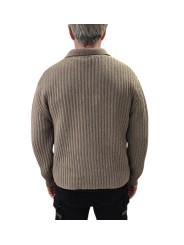 Pull col marin brodé fleur bas taupe avoine Cesar 622828 9425 Montagut Homme boutique Strasbourg France store vêtement dos
