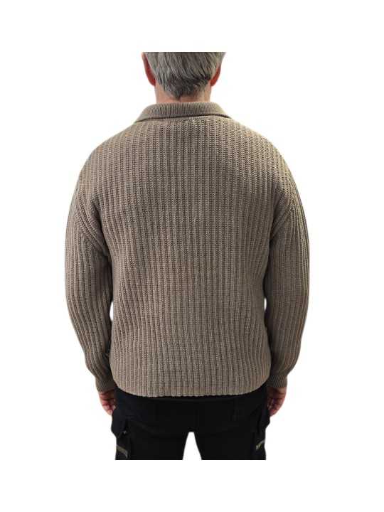 Pull col marin brodé fleur bas taupe avoine Cesar 622828 9425 Montagut Homme boutique Strasbourg France store vêtement dos