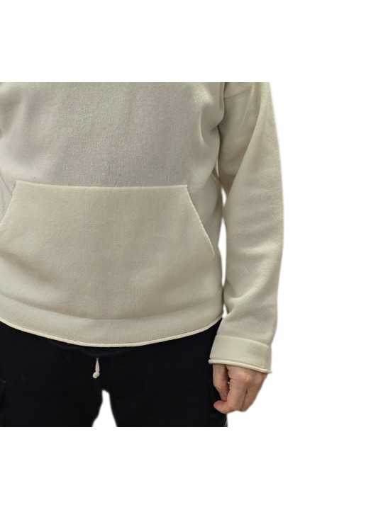 Pull hoodies Cleosan écru laine oversize droit 622854 9401 Montagut Homme boutique Strasbourg vêtement shop store détail