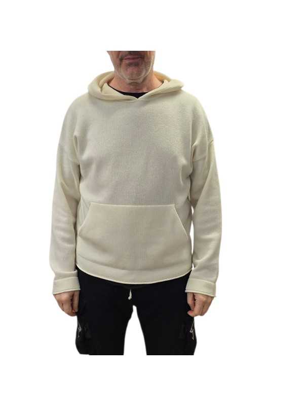 Pull hoodies Cleosan écru laine oversize droit 622854 9401 Montagut Homme boutique Strasbourg vêtement shop store front