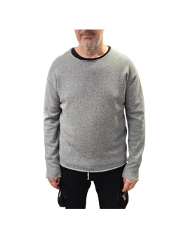 Pull col rond large gris Celestin laine 622825 9412 Montagut Homme boutique Strasbourg vêtement store shop front