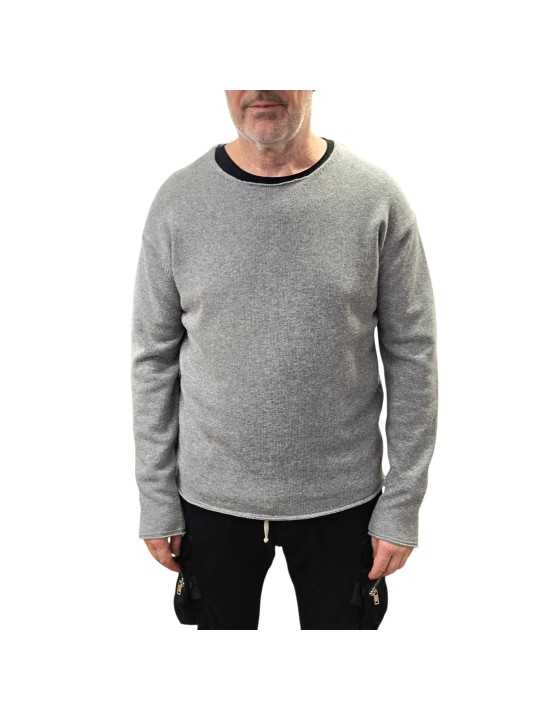 Pull col rond large gris Celestin laine 622825 9412 Montagut Homme boutique Strasbourg vêtement store shop front