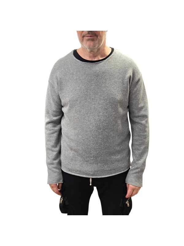 Pull col rond large gris Celestin laine 622825 9412 Montagut Homme boutique Strasbourg vêtement store shop front