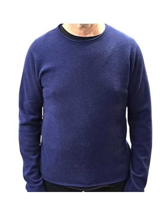 Pull col rond rouloté bleu cobalt Camille cachemire 622816 9441 Montagut Homme boutique Strasbourg vêtement store shop zoom