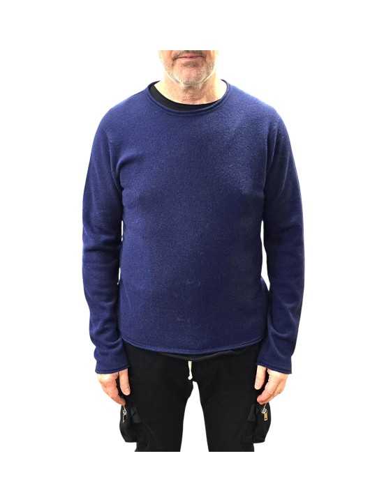 Pull col rond rouloté bleu cobalt Camille cachemire 622816 9441 Montagut Homme boutique Strasbourg vêtement store shop front